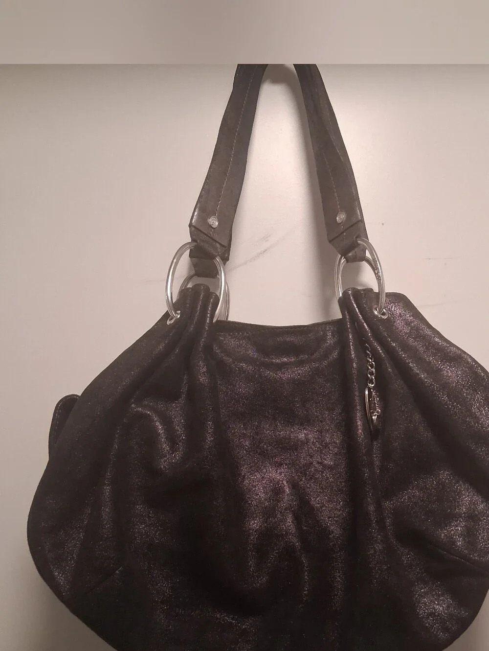 Vintage Y2K Juicy Couture Black Metallic Shimmer Leather Shoulder Bag Hobo